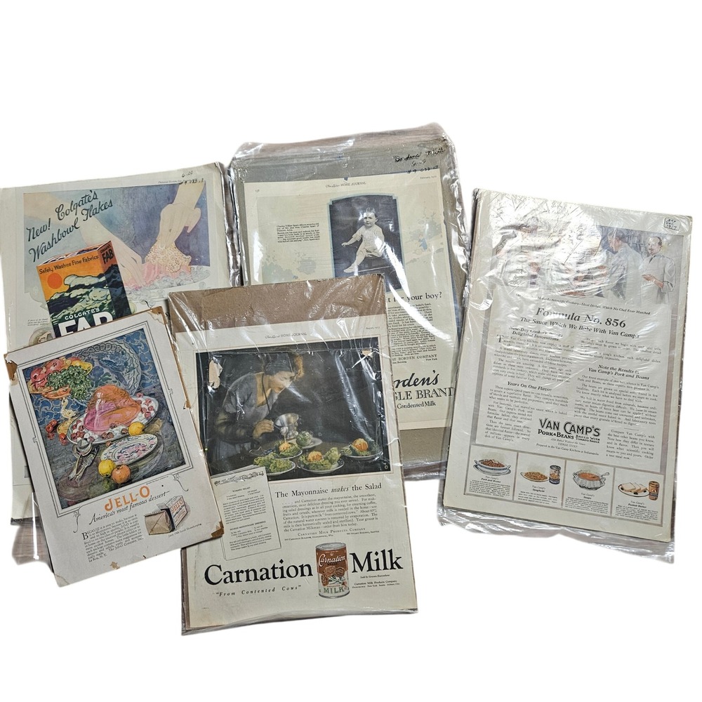 Vintage Lot 1920s Magazine Ads Jell-O Carnation Milk Colgate FAB Van Camps Art